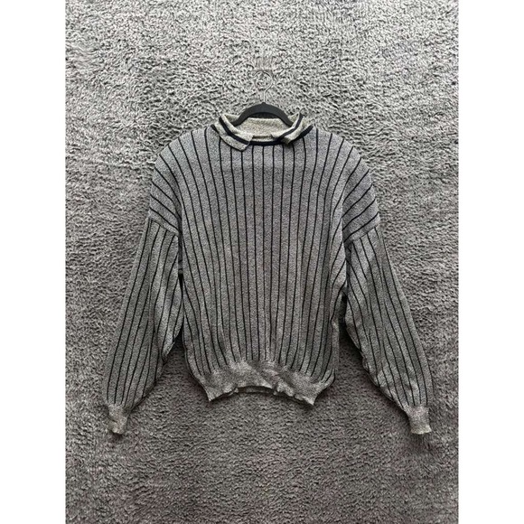 Vintage Bill Ditfort Designs Striped Pullover Collared Sweater Gray Mens Size XL